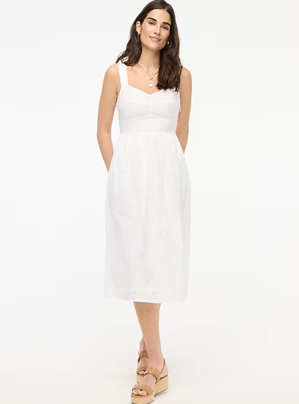 NEW J.Crew Eyelet Midi Dress Cotton Cottagecore Pockets Retro A Line White US 6